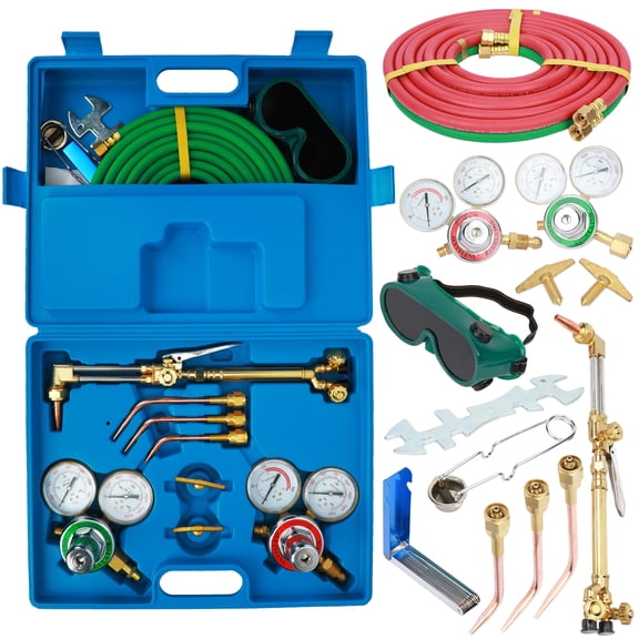 Lorelo Long Hose Brass Nozzle Welding Torch Kit with Toolbox Regulators Oxygen Acetylene Welding Cutting Torch Tool