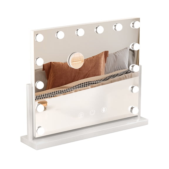 Lorelo Makeup Mirror with 14 LED Bulbs, 22 x 17” Lighted Vanity Mirror with 3 Color Lights for Bedroom, 10X Zoom Magnifying, Touch Control, AC-Powered, Tabletop Mount Cosmetic Mirror