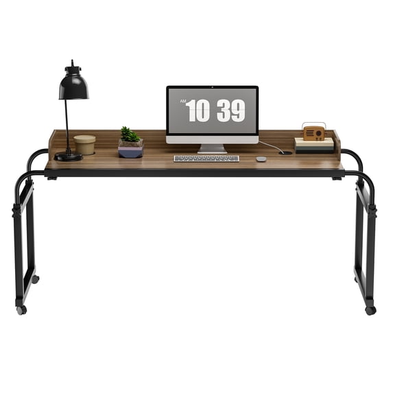 Lorelo Overbed Table with Wheels, Adjustable Legs Height Rolling Over Bed Desk, Heavy Duty Laptop Table for Hospital and Home, 120x40cm, 350lbs Weight Capacity