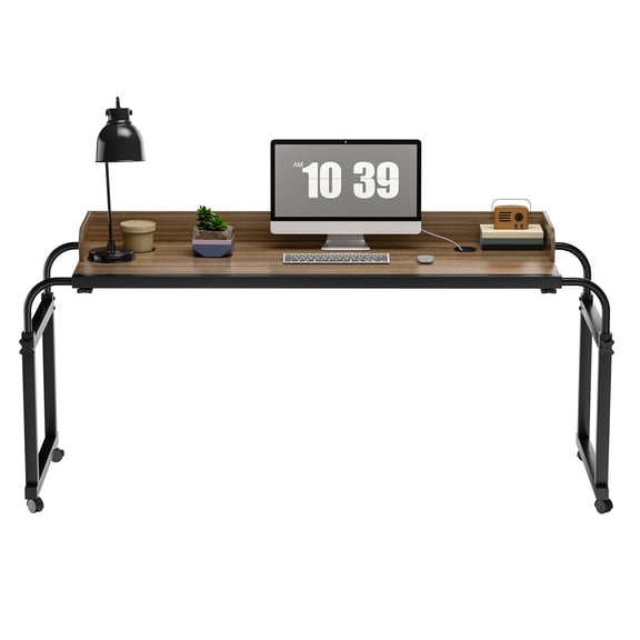 Lorelo Overbed Table with Wheels, Adjustable Legs Height Rolling Over Bed Desk, Heavy Duty Laptop Table for Hospital and Home, 120x40cm, 350lbs Weight Capacity