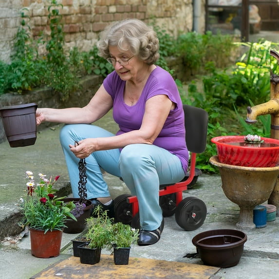 Lorelo Rolling Garden Work Seat, Outdoor Rolling Garden Scooter with Adjustable Seat And Backrest, Lawn Yard Stool with Wheels for Gardening, Planting