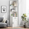 thumbnail image 1 of Lorelo Tall Corner Cabinet, Sofa Side Corner Storage Stand, Triangle Corner Hutch with Drawer and with Barn Door Design, Corner Bookcase for Bathroom, Living Room, Office, 1 of 7