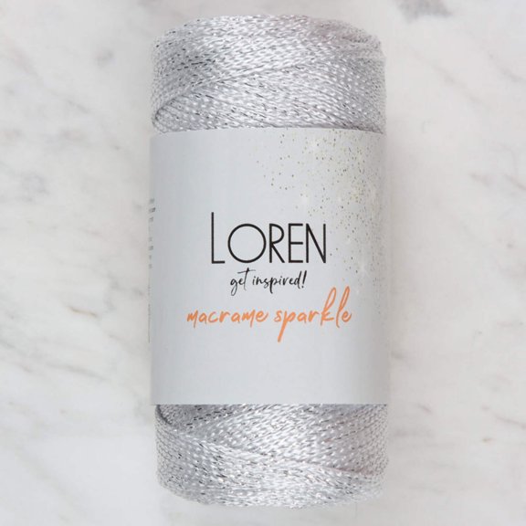 Loren Macrame Sparkle Hand Knitting Yarn, Glitter White - RM002