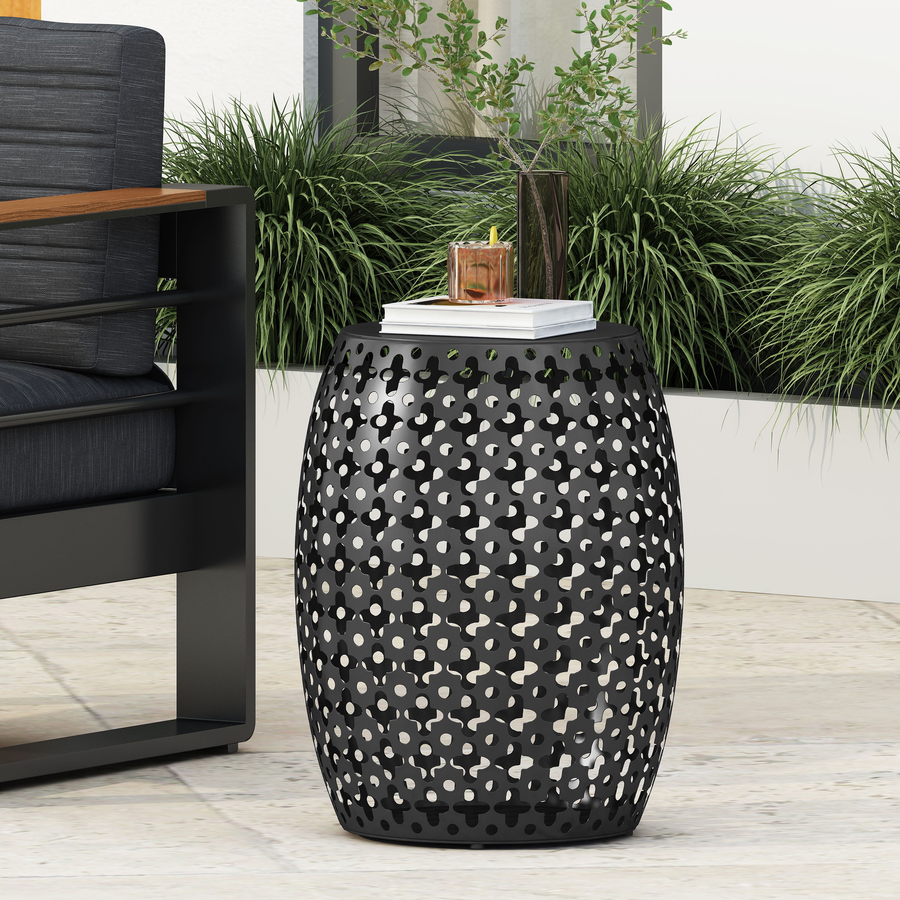 Lorent Metal Outdoor Side Table, Black