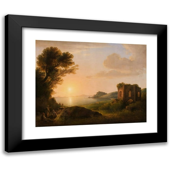 Lorenz Adolf Schönberger 24x20 Black Modern Framed Museum Art Print Titled - Der Meerbusen Von Baia Bei Sonnenuntergang (1807)
