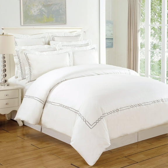 Lorenz Cotton Embroidered Duvet Cover Set by Blue Nile Mills, Twin/Twin XL, White