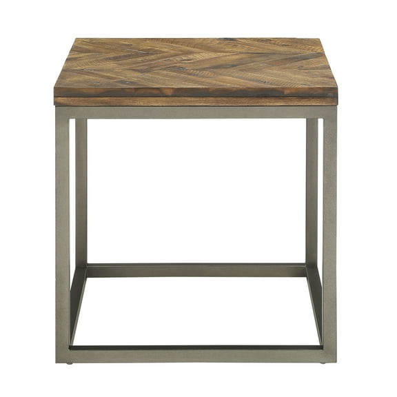 Lorenza Square End Table in Brown Distressed Wood