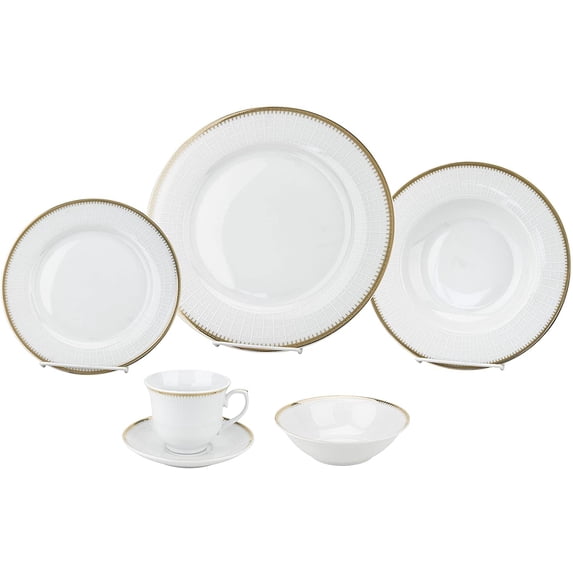 Lorenzo Import 24 Piece Porcelain Dinnerware Service, Gold - for 4 Georgette