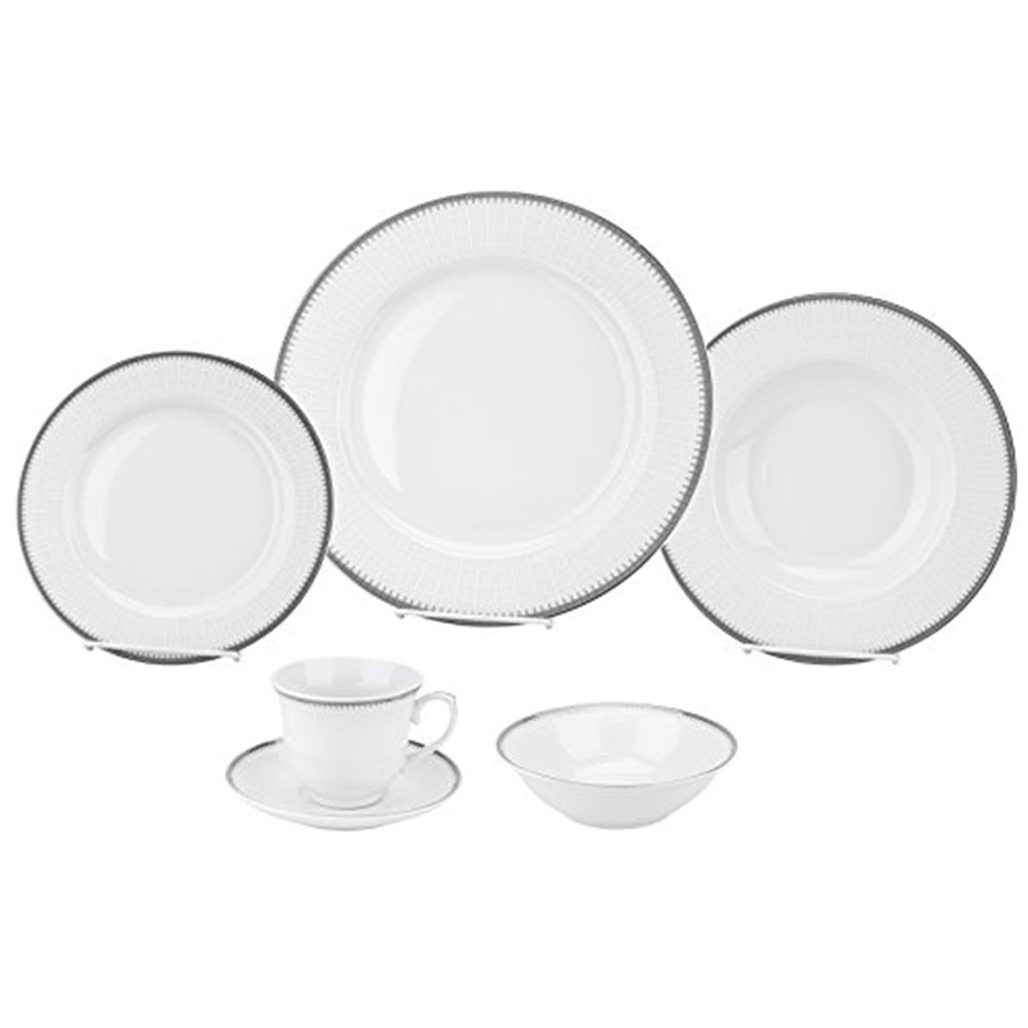 Lorren Home Trends White Porcelain Dinnerware Set with Silver Trim - Service for 4