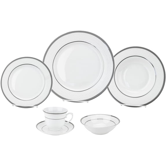 Lorenzo Import LH430 24 Piece Porcelain Dinnerware Service, Silver - for 4 Ashley