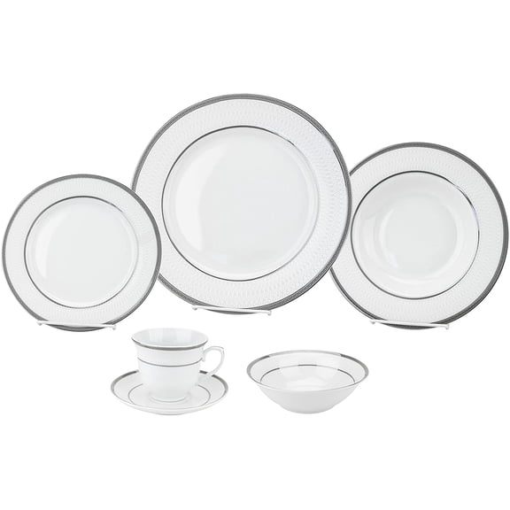 Lorenzo Import LH430 24 Piece Porcelain Dinnerware Service, Silver - for 4 Ashley