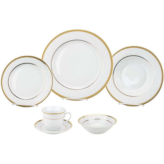Lorenzo Import LH431 24 Piece Porcelain Dinnerware Service, Gold - for 4 Josephine