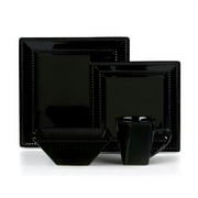 Lorenzo Import LH504 16 Piece Square Beaded Stoneware Dinnerware Set, Black