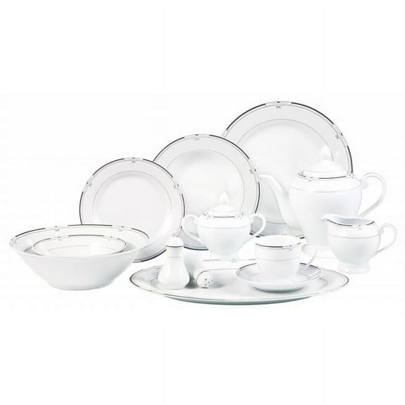 Lorenzo Imports 57 Piece Black and Silver Border Dinner Set Service for 8 By Lorren Home Trends