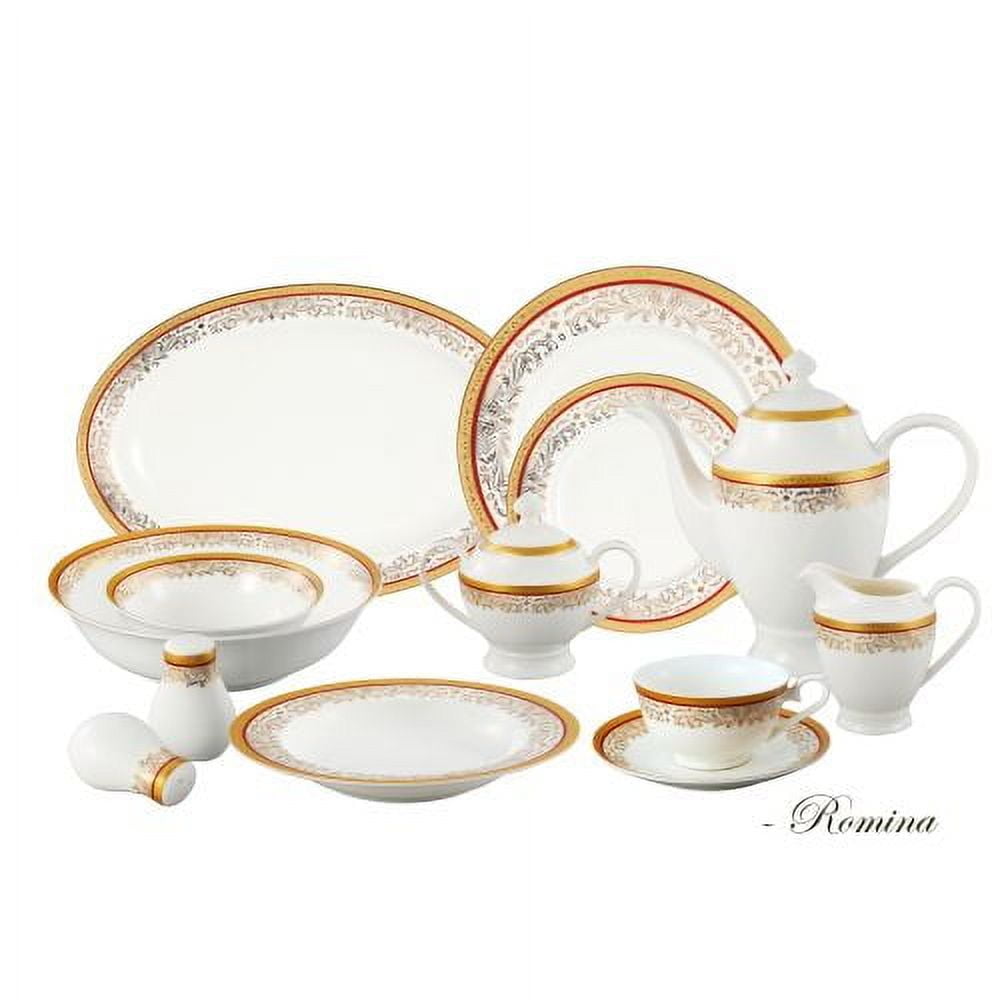 Elegant White and Gold Porcelain Dinnerware Set, Service for 8