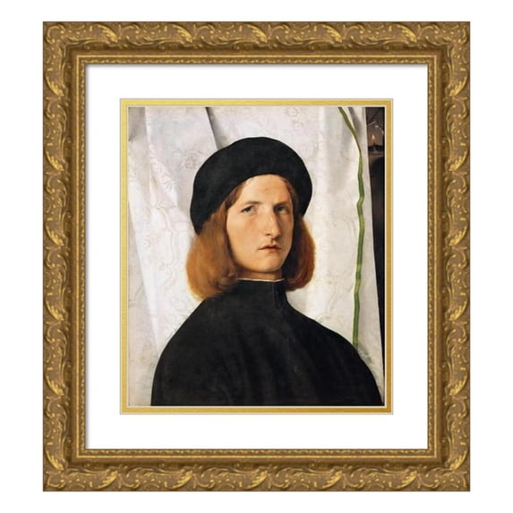 Lorenzo Lotto 20x23 Gold Ornate Framed and Double Matted Museum Art Print Titled - Portrait of a Young Man with a Lamp (1506)