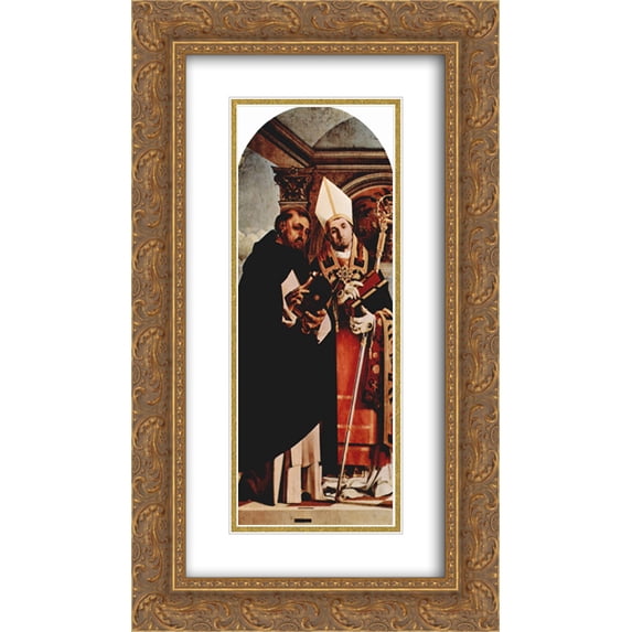 Lorenzo Lotto 2x Matted 14x24 Gold Ornate Framed Art Print 'Altar of Recanati polyptych, the left wing St. Thomas Aquinas and St. Flavian'