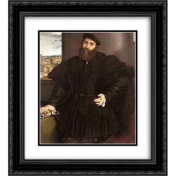 Lorenzo Lotto 2x Matted 20x22 Black Ornate Framed Art Print 'Portrait of a Gentleman'