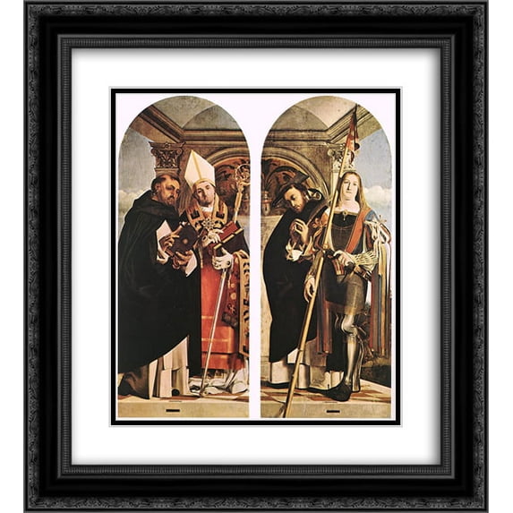 Lorenzo Lotto 2x Matted 20x22 Black Ornate Framed Art Print 'Sts Thomas Aquinas and Flavian, Sts Peter the Martyr and Vitus'