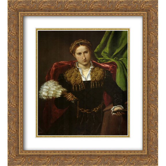 Lorenzo Lotto 2x Matted 20x24 Gold Ornate Framed Art Print 'Portrait of Laura da Pola, wife of Febo da Brescia'