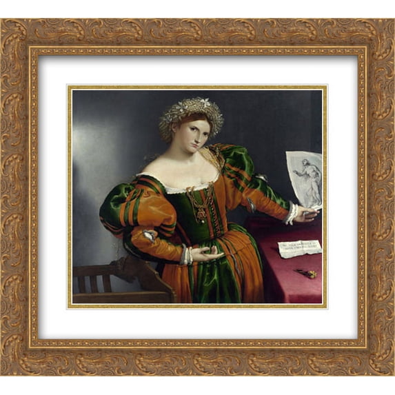 Lorenzo Lotto 2x Matted 22x20 Gold Ornate Framed Art Print 'A Lady with a Drawing of Lucretia'