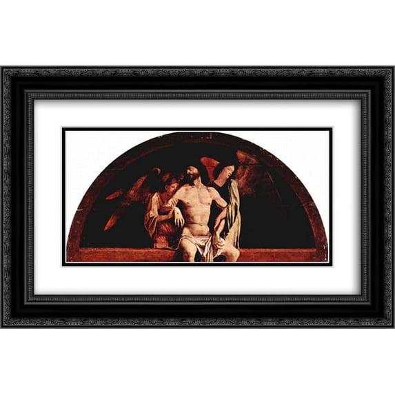 Lorenzo Lotto 2x Matted 24x16 Black Ornate Framed Art Print 'Altar of Santa Cristina al Tiverone, bezels crowning of the main board Angel Pieta'