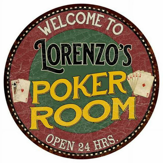 Lorenzo's Poker Room 12" Round Metal Sign Kitchen Bar Wall Décor 200120034417