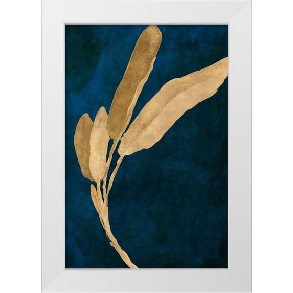 Loreth, Lanie 11x14 White Modern Wood Framed Museum Art Print Titled - Gold Leaves on Navy III