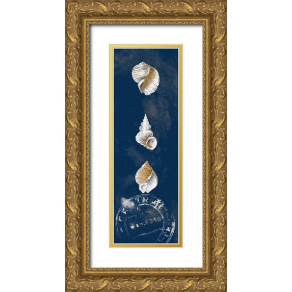Loreth, Lanie 11x24 Gold Ornate Wood Framed with Double Matting Museum Art Print Titled - Coastal Shells Panel I