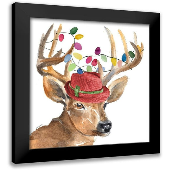 Loreth, Lanie 12x12 Black Modern Framed Museum Art Print Titled - Christmas Light Reindeer Hat