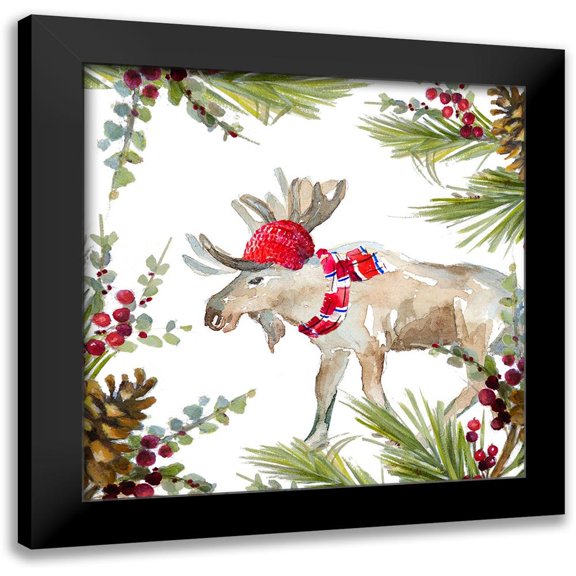 Loreth, Lanie 12x12 Black Modern Framed Museum Art Print Titled - Holiday Moose