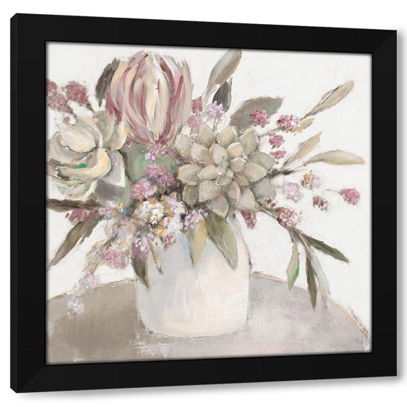 Lanie Loreth 12x12 Black Modern Wood Framed Wall Art Titled - Neutral Succulents With Soft Outlook