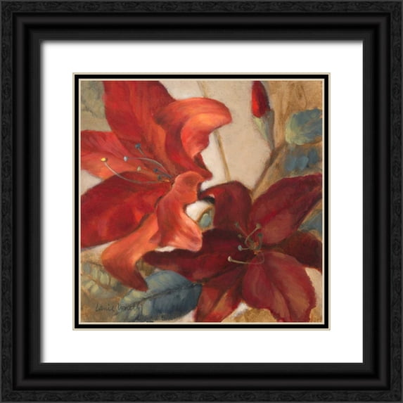 Loreth, Lanie 12x12 Black Ornate Wood Framed with Double Matting Museum Art Print Titled - Crimson Fleurish I