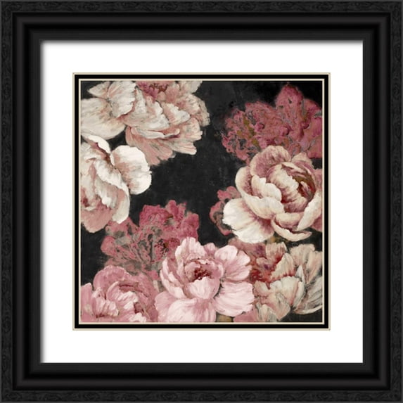 Loreth, Lanie 12x12 Black Ornate Wood Framed with Double Matting Museum Art Print Titled - Florals in Pink on Black