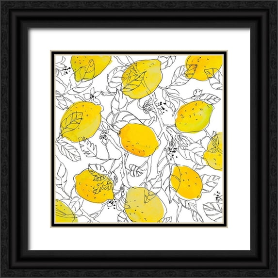 Loreth, Lanie 12x12 Black Ornate Wood Framed with Double Matting Museum Art Print Titled - Lemons With Outlined Leaves