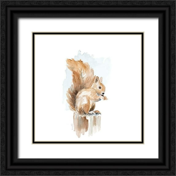 Loreth, Lanie 12x12 Black Ornate Wood Framed with Double Matting Museum Art Print Titled - Watercolor Squirrel