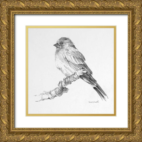 Loreth, Lanie 12x12 Gold Ornate Wood Framed with Double Matting Museum Art Print Titled - Bird Drawing I