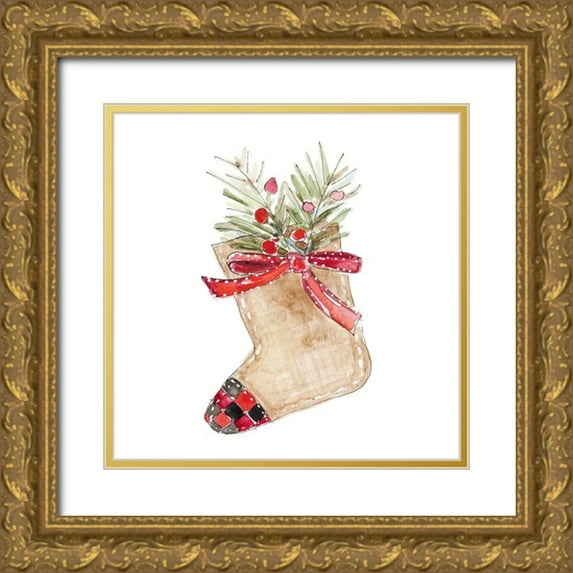 Loreth, Lanie 12x12 Gold Ornate Wood Framed with Double Matting Museum Art Print Titled - Burlap Stocking Ornament I