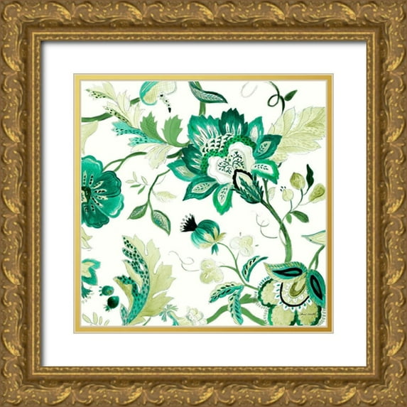 Loreth, Lanie 12x12 Gold Ornate Wood Framed with Double Matting Museum Art Print Titled - Green Capri Floral II