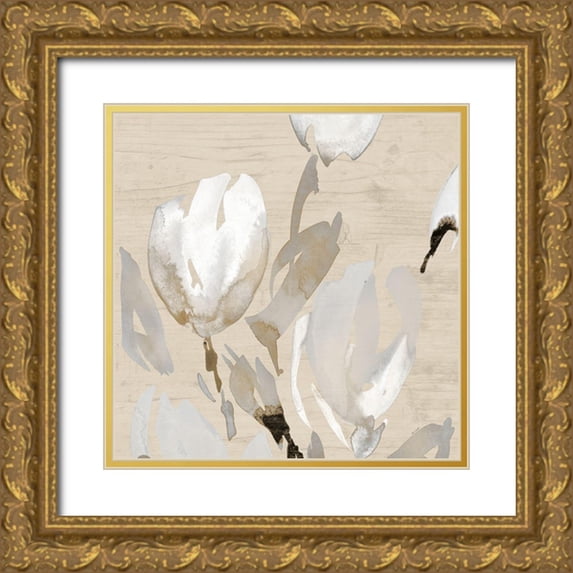 Loreth, Lanie 12x12 Gold Ornate Wood Framed with Double Matting Museum Art Print Titled - Neutral Tulips I