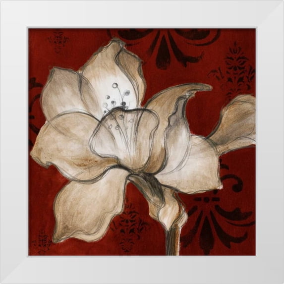 Loreth, Lanie 12x12 White Modern Wood Framed Museum Art Print Titled - Amaryllis on Red II