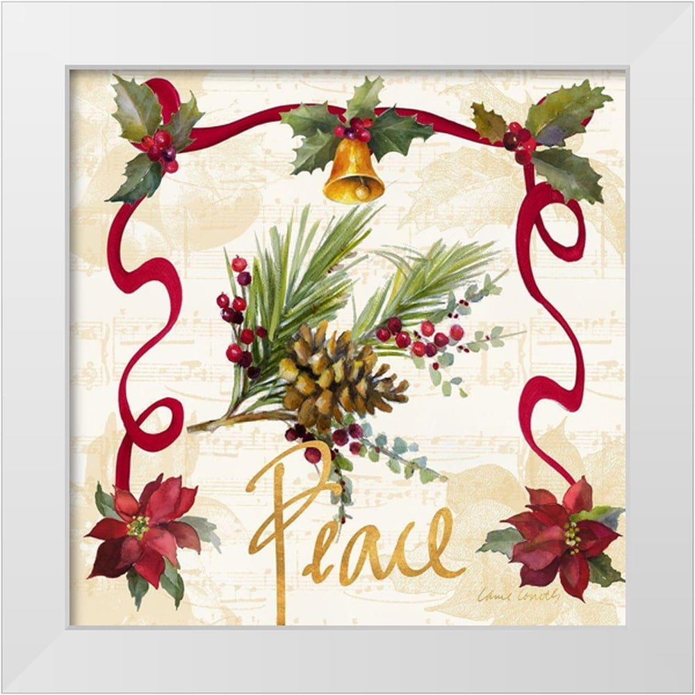 Christmas Poinsettia and Pine Canvas Print with Red Ribbon