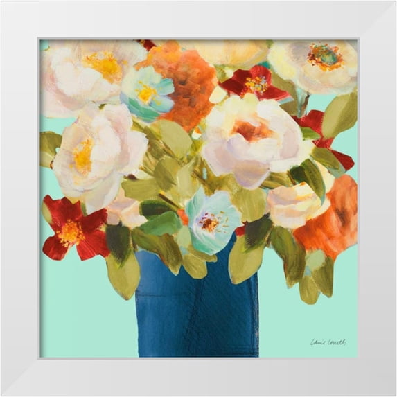 Loreth, Lanie 12x12 White Modern Wood Framed Museum Art Print Titled - Flower Arrangement on Teal II