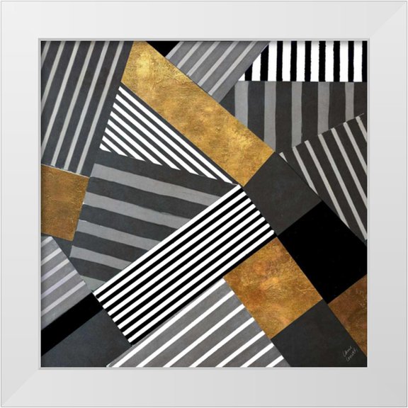 Loreth, Lanie 12x12 White Modern Wood Framed Museum Art Print Titled - Geo Stripes in Gold and Black II