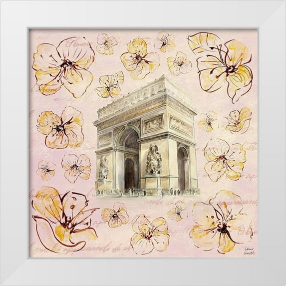 Loreth, Lanie 12x12 White Modern Wood Framed Museum Art Print Titled - Golden Paris On Floral II
