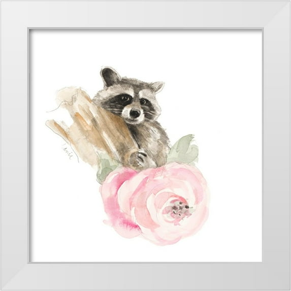 Loreth, Lanie 12x12 White Modern Wood Framed Museum Art Print Titled - Raccoon on Branch II
