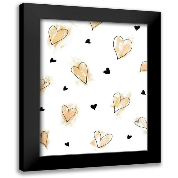 Loreth, Lanie 12x14 Black Modern Framed Museum Art Print Titled - Gold Hearts Pattern