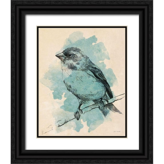 Loreth, Lanie 12x14 Black Ornate Wood Framed with Double Matting Museum Art Print Titled - Bird Study in Teal I