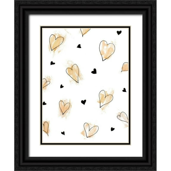 Loreth, Lanie 12x14 Black Ornate Wood Framed with Double Matting Museum Art Print Titled - Gold Hearts Pattern