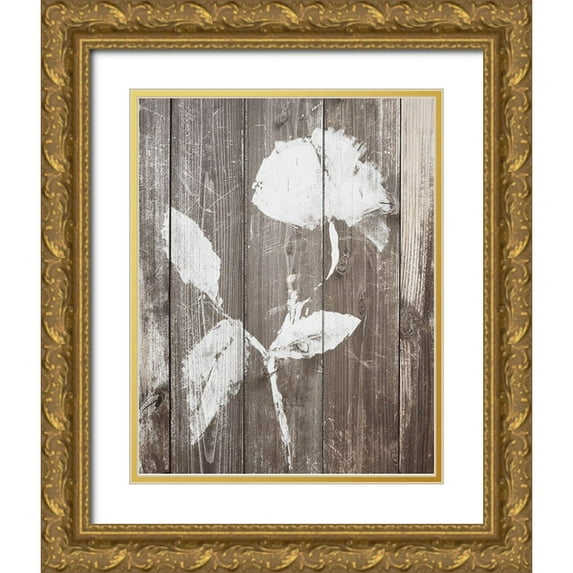 Loreth, Lanie 12x14 Gold Ornate Wood Framed with Double Matting Museum Art Print Titled - Brown Floral Whisper on Wood Background I